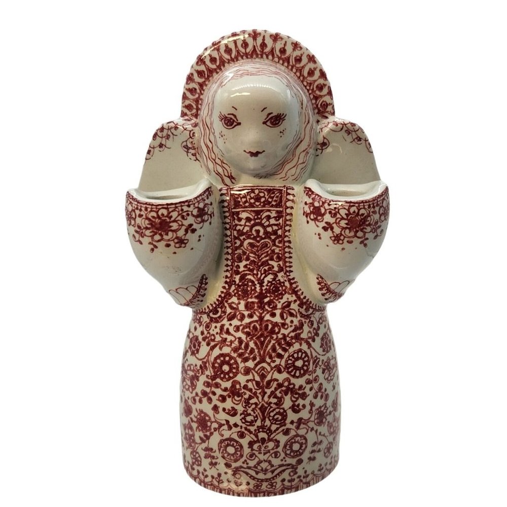 Vintage Danish Nymolle by Jacob E Bang Angel Candle Holder Red White Denmark